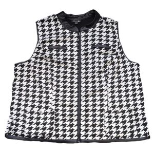 Moda International Houndstooth Vest Womens Plus Size 4X Black White Faux Leather